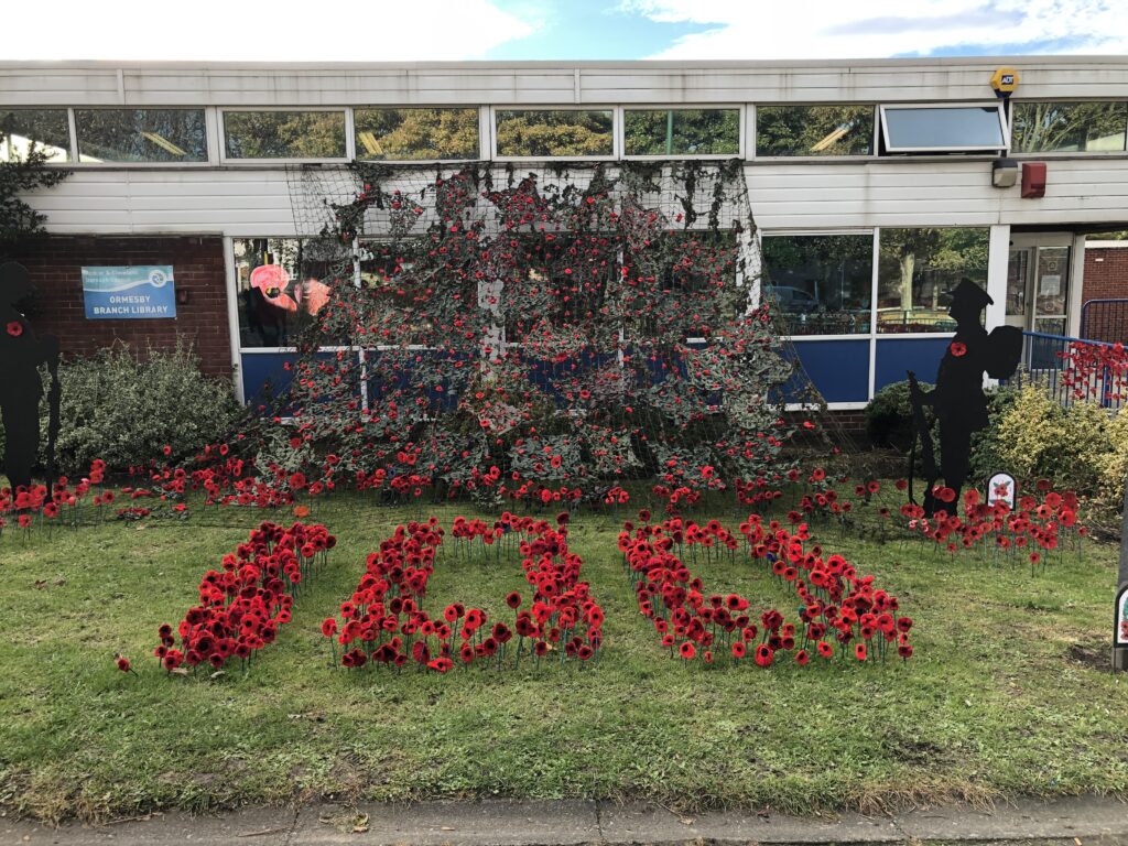Remembrance display outside Ormesby Library 202