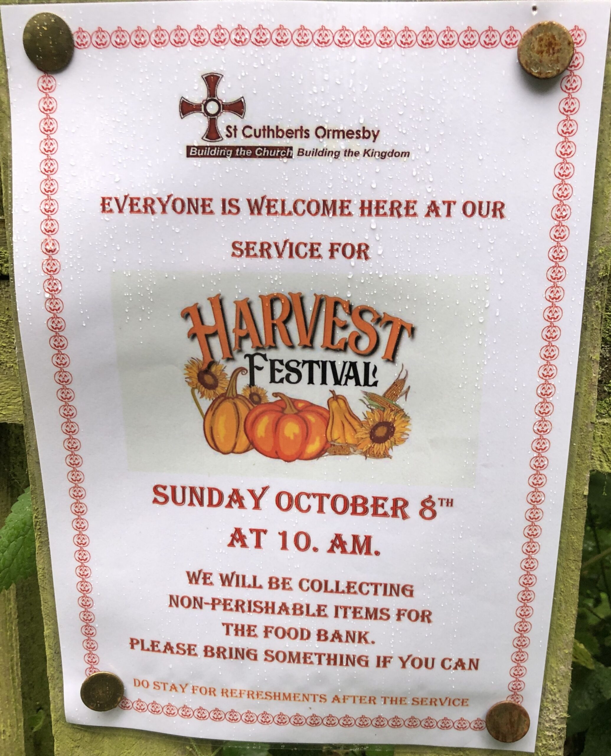 Poster for Harvest Festival on Sunday 8th October 2023 at 10am.